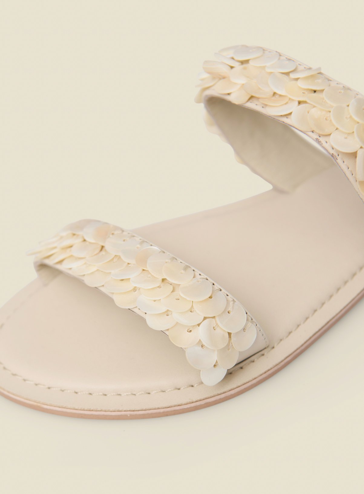 SOSANDAR Cream Shell Trim Detail Mule Leather Sandals 5 - Image 6 thumbnail