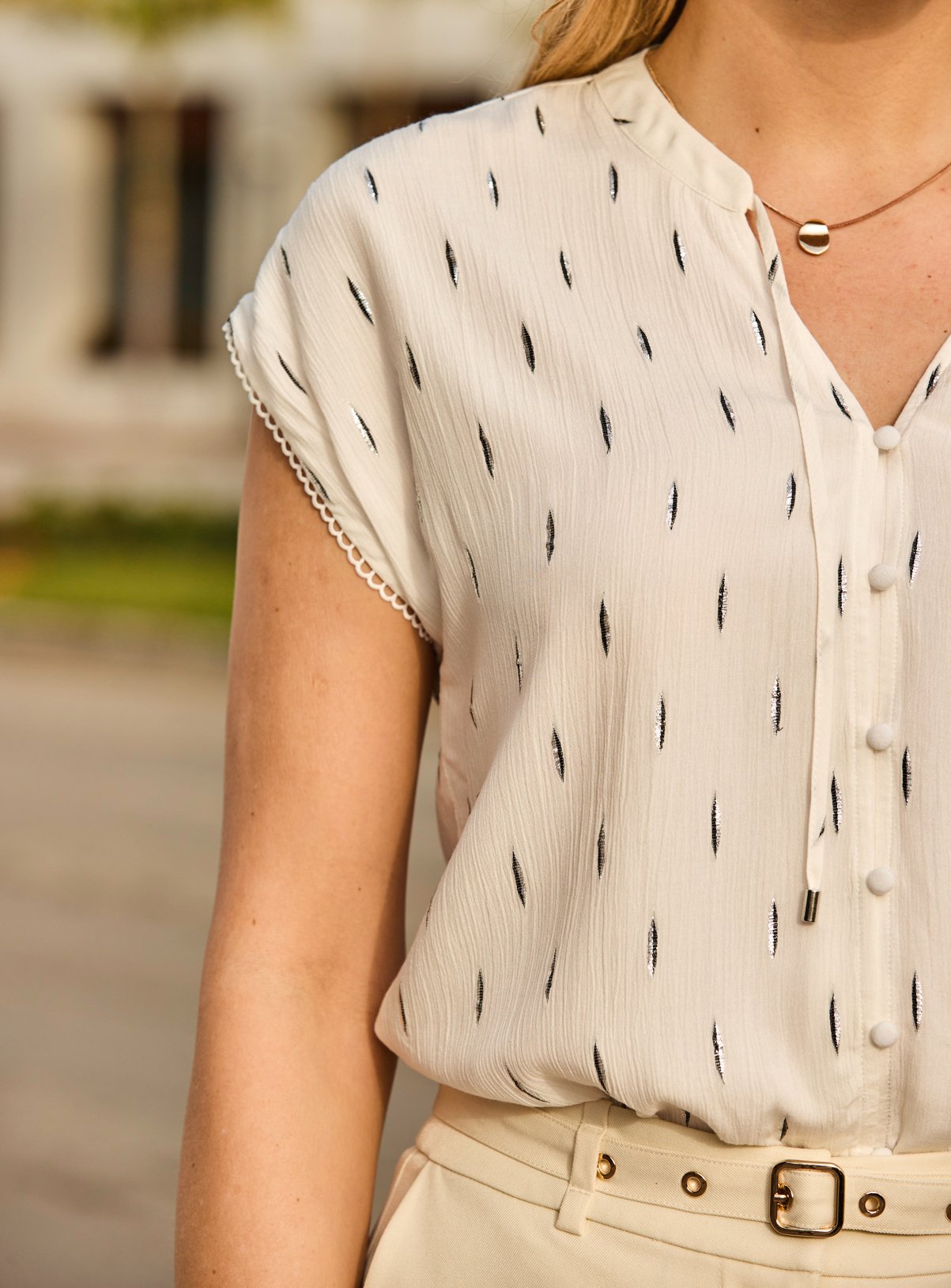 SOSANDAR White Fleck Print Tie Neck Top 6 - Image 4 thumbnail