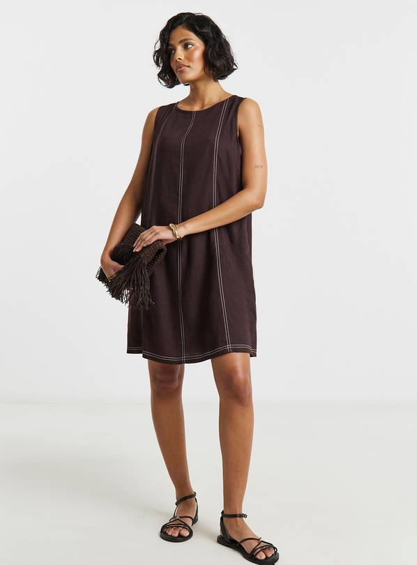 SIMPLY BE Linen Swing Dress with Ecru Stitching 12