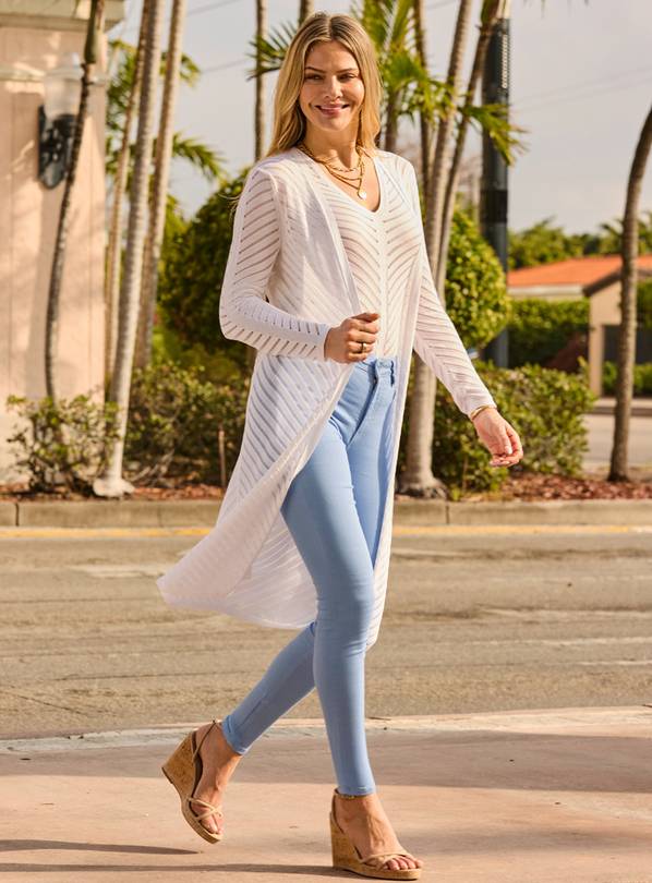 SOSANDAR Cream Ladder Stitch Longline Cardigan 6