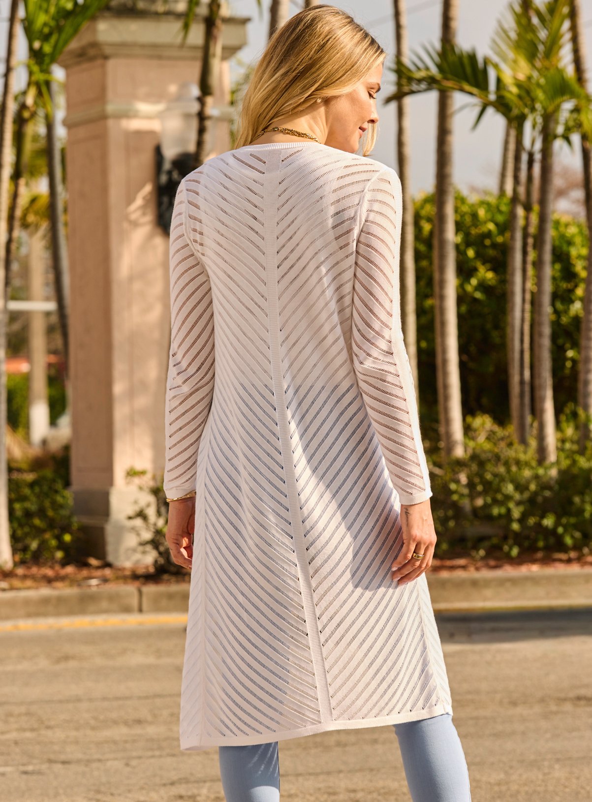 SOSANDAR Cream Ladder Stitch Longline Cardigan 6 - Image 4 thumbnail