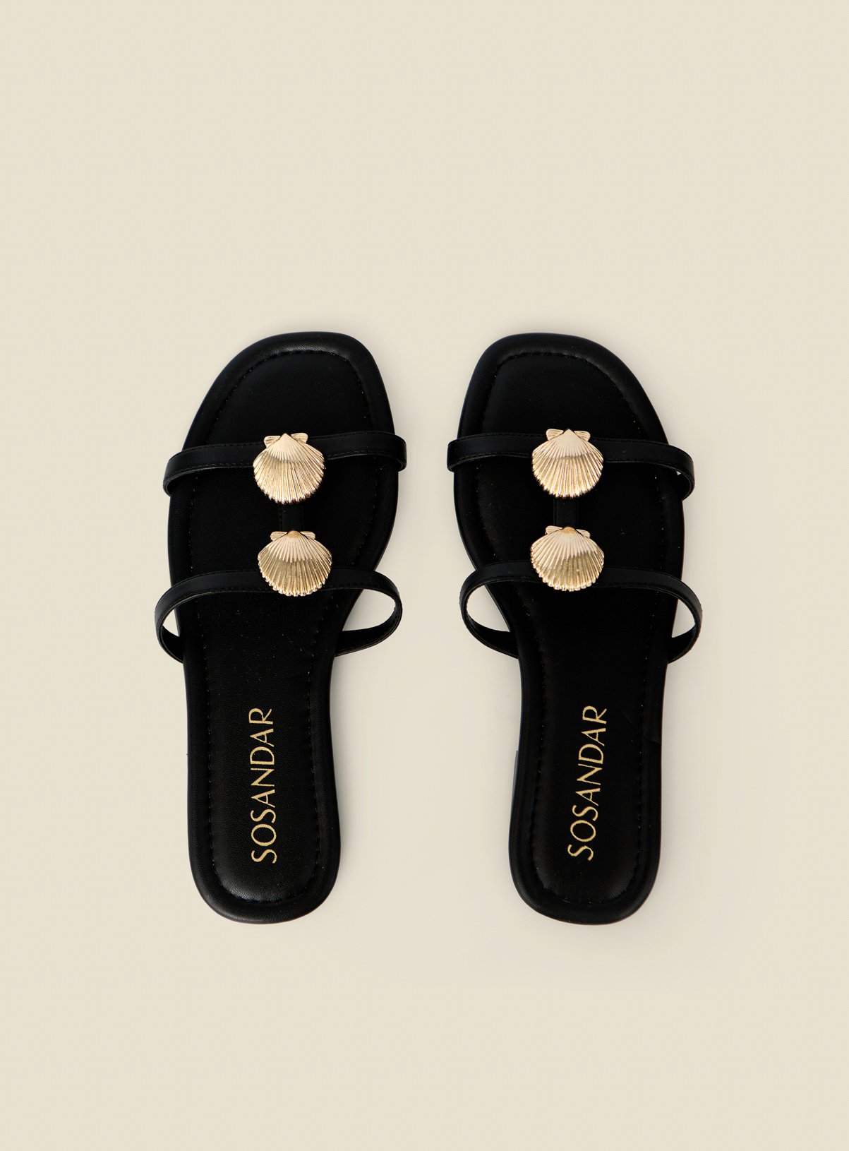 SOSANDAR Black Seashell Strap Detail Flat Sandals 3 - Image 3 thumbnail