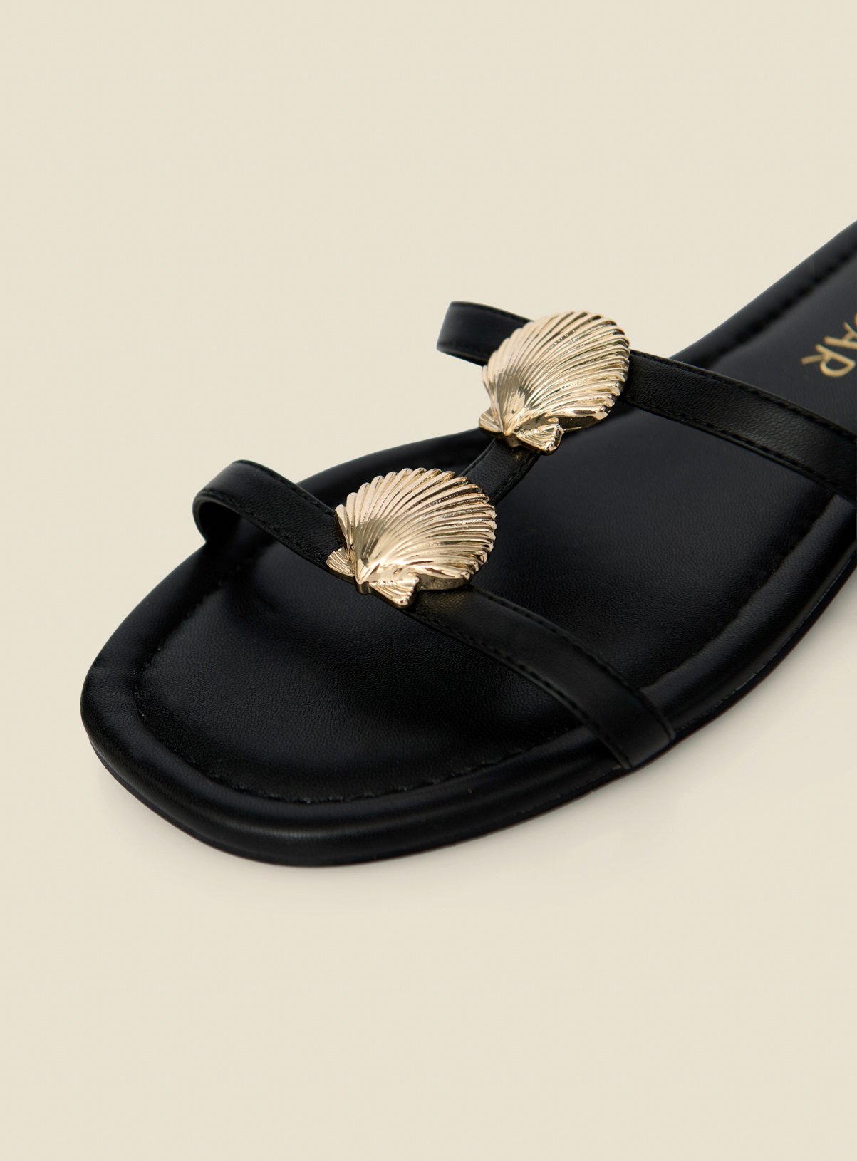 SOSANDAR Black Seashell Strap Detail Flat Sandals 3 - Image 4 thumbnail