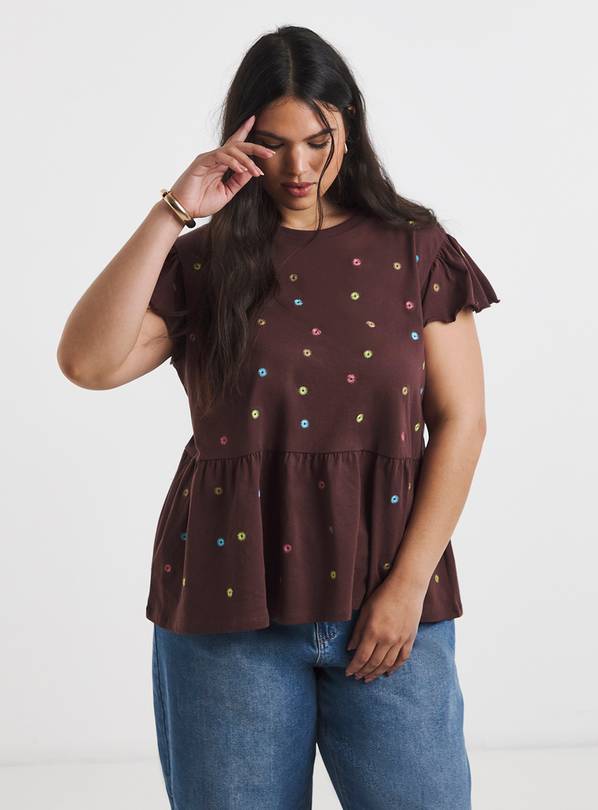 SIMPLY BE Ditsy Floral Embroidered Peplum Top 30