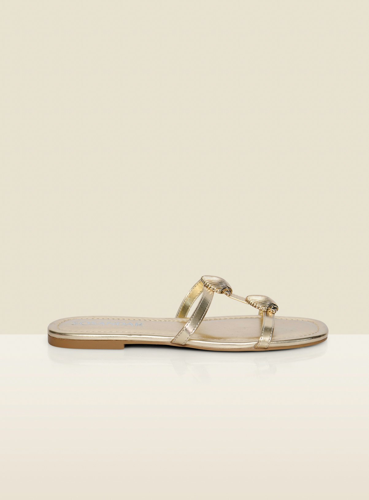 SOSANDAR Gold Metallic Seashell Strap Detail Flat Sandals 5 - Image 2 thumbnail