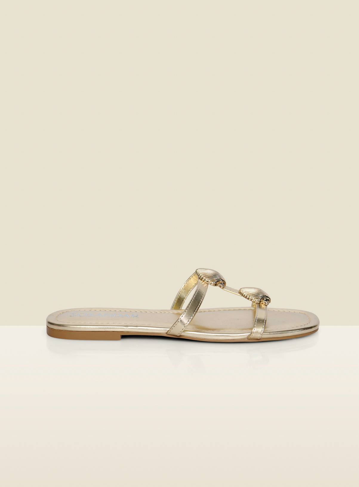 SOSANDAR Gold Metallic Seashell Strap Detail Flat Sandals 5 - Image 2