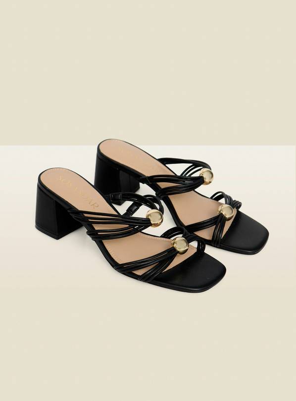 SOSANDAR Black Strappy Mule Sandals with Gold Detail 7