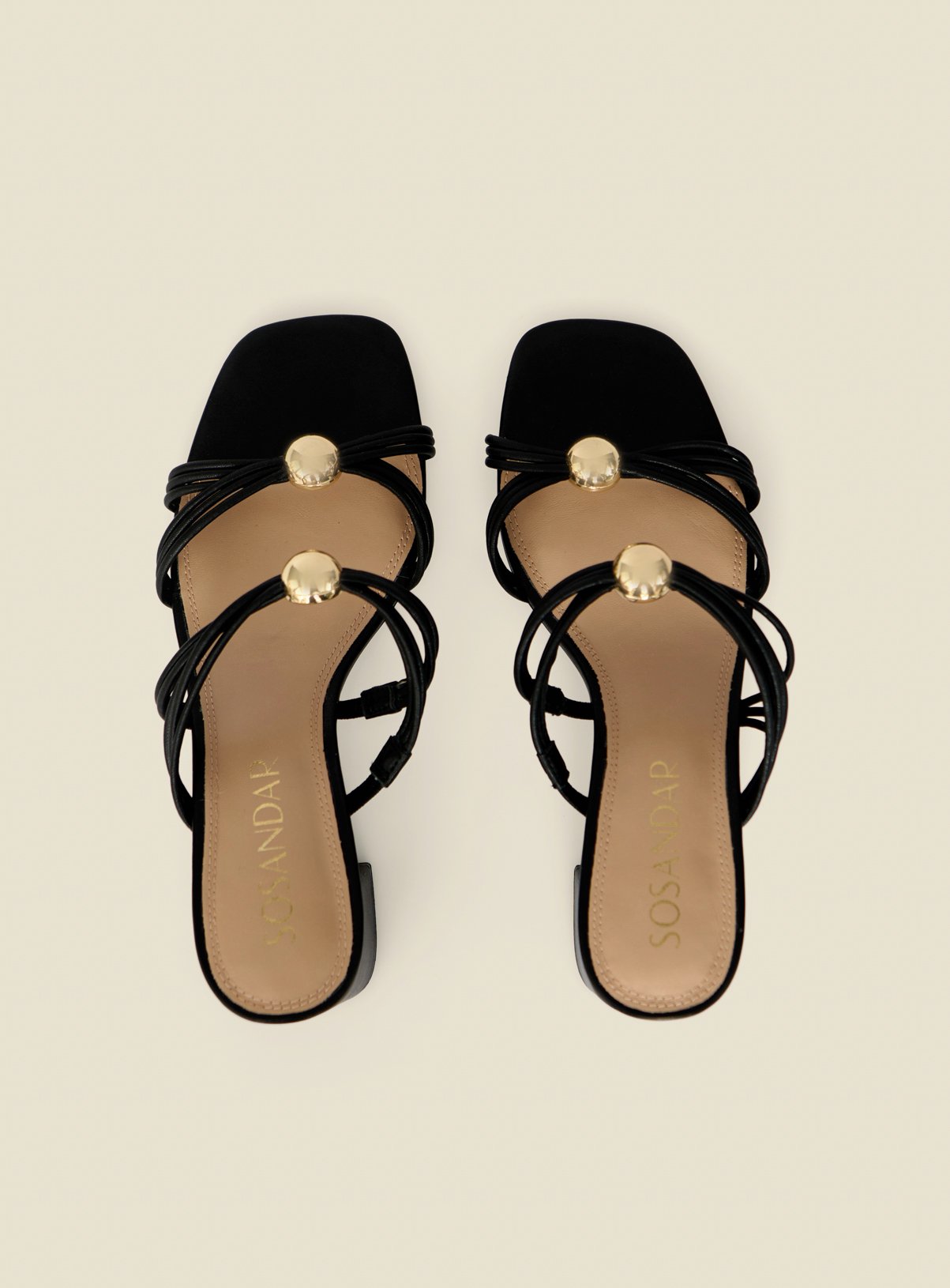 SOSANDAR Black Strappy Mule Sandals with Gold Detail 3 - Image 3 thumbnail