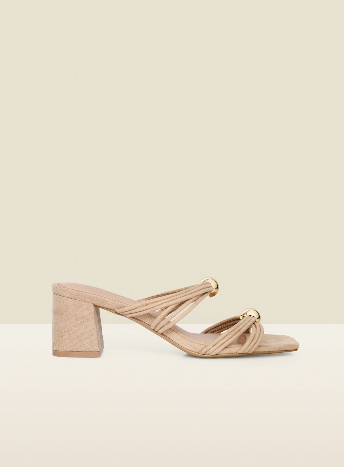 SOSANDAR Taupe Faux Suede Strappy Mule Sandals with Gold Detail 7 - Image 2 thumbnail