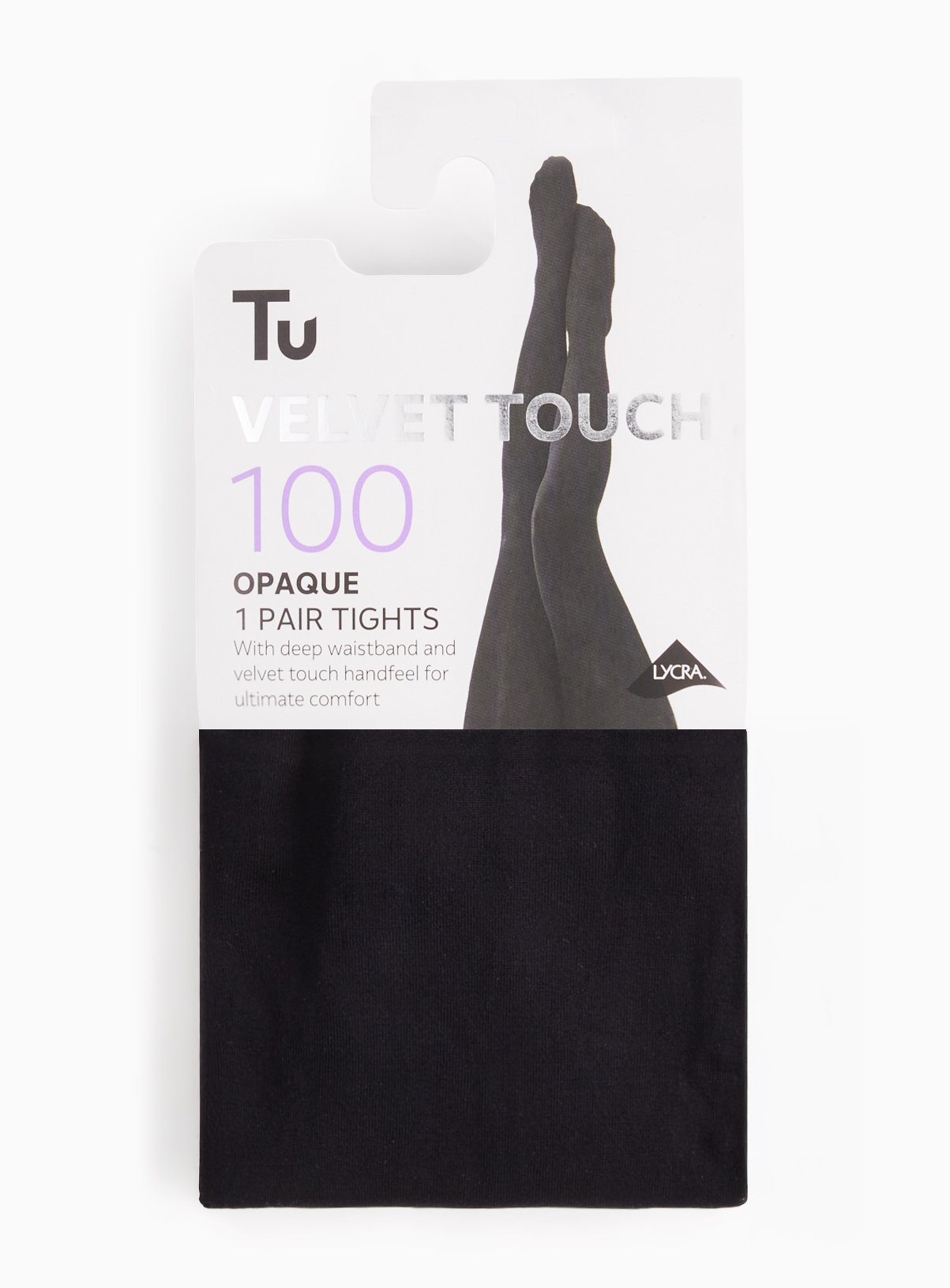 100 Denier Black Opaque Velvet Tights XL - Image 1 thumbnail