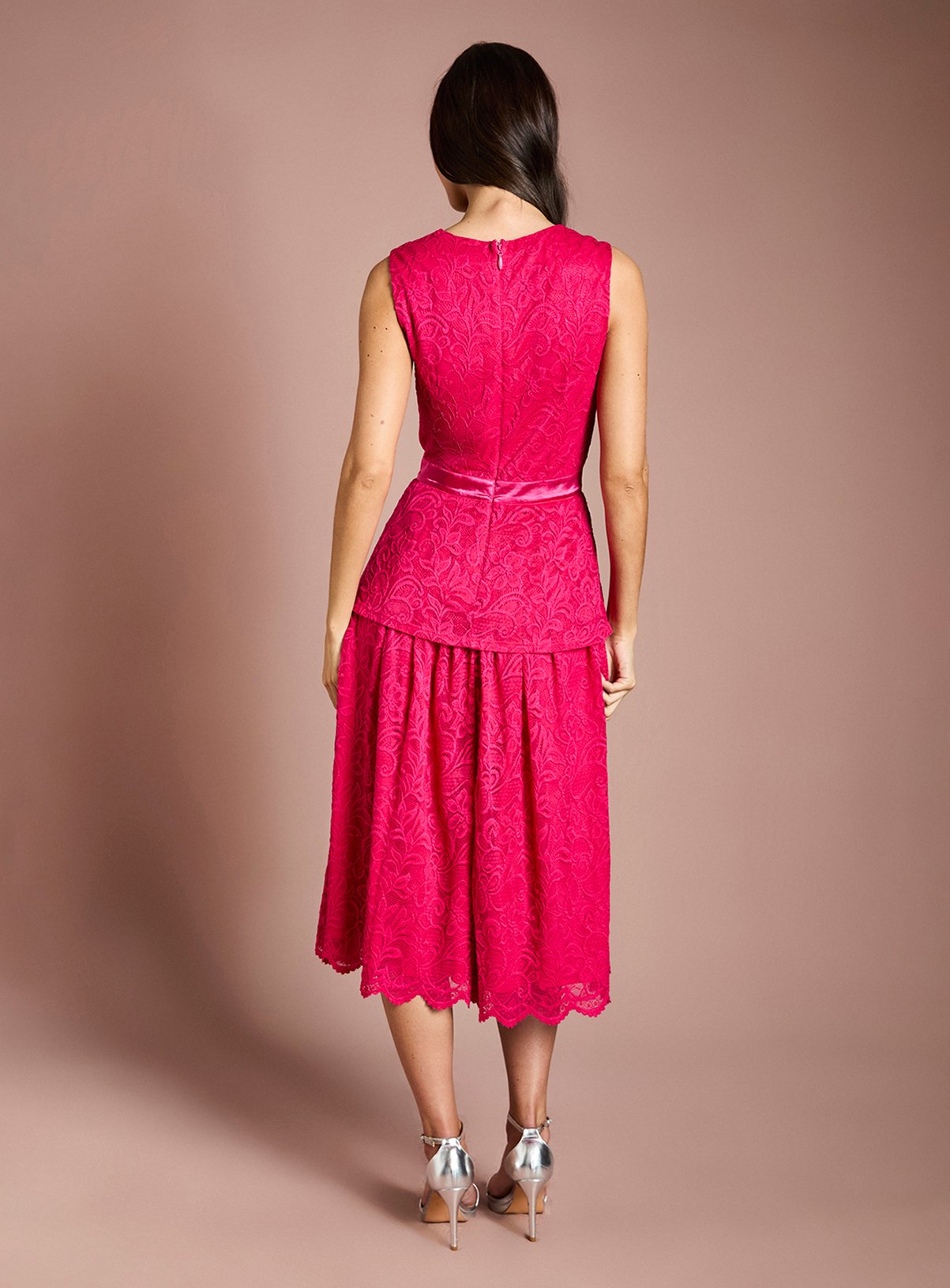COAST Peplum Detail Lace Dress Pink 16 - Image 3 thumbnail