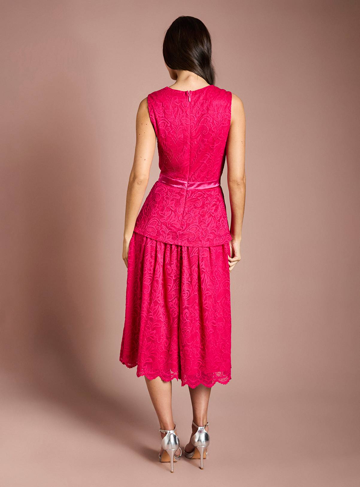 COAST Peplum Detail Lace Dress Pink 16 - Image 3