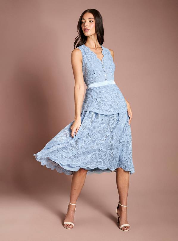 Buy COAST Peplum Detail Lace Dress Blue 10 | Midi | Argos