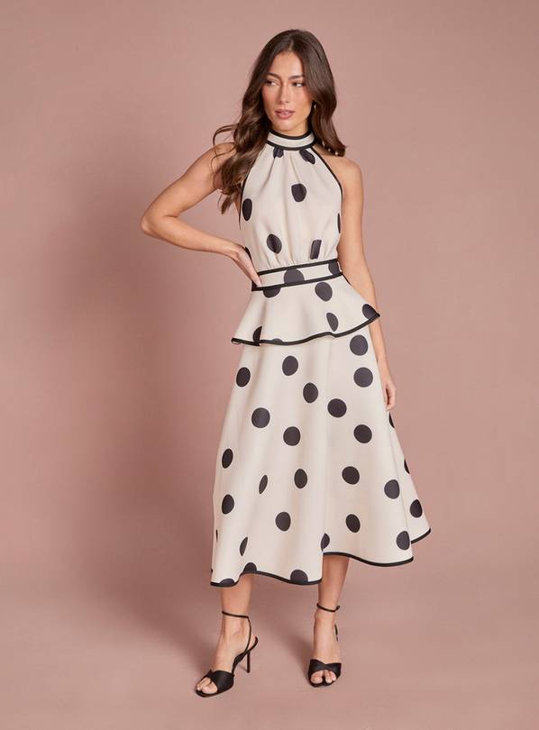 COAST Mono Polka Dot Peplum Hem Scuba Dress 16