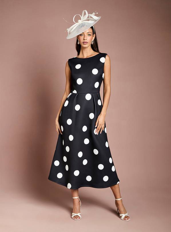 COAST Scuba Fit and Flare Spot Printed Dress 16