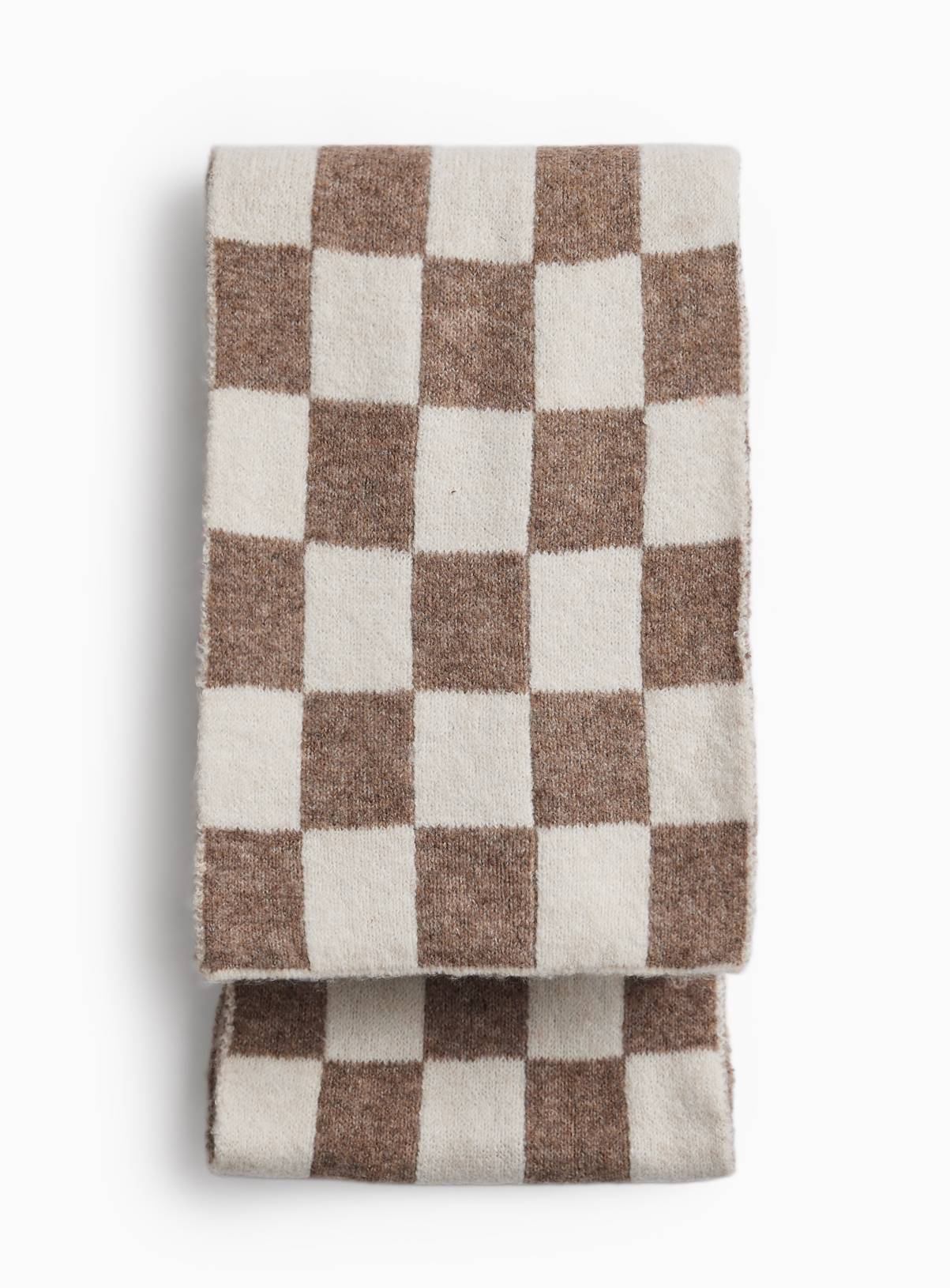 Brown & Cream Checkerboard Scarf 10-13 years - Image 1