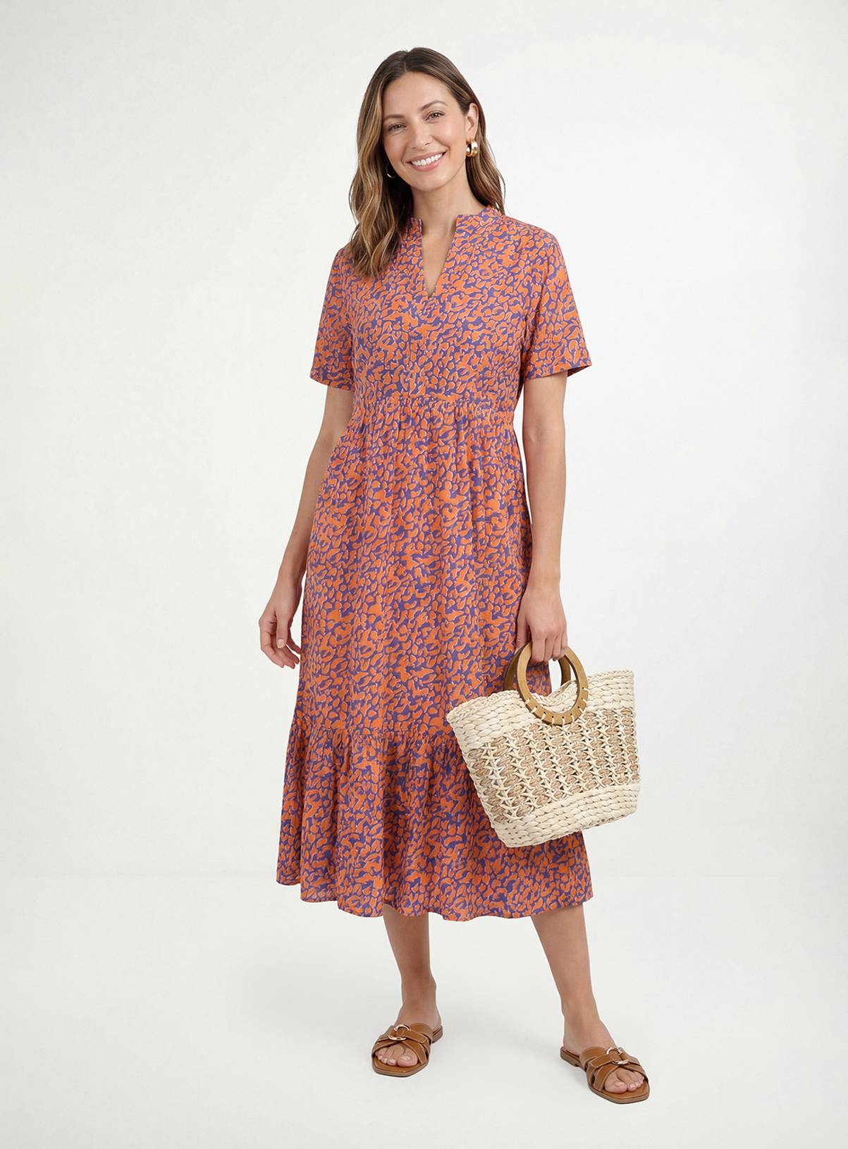 WALLIS Petite Animal Print Collarless Midi Dress 16 - Image 1