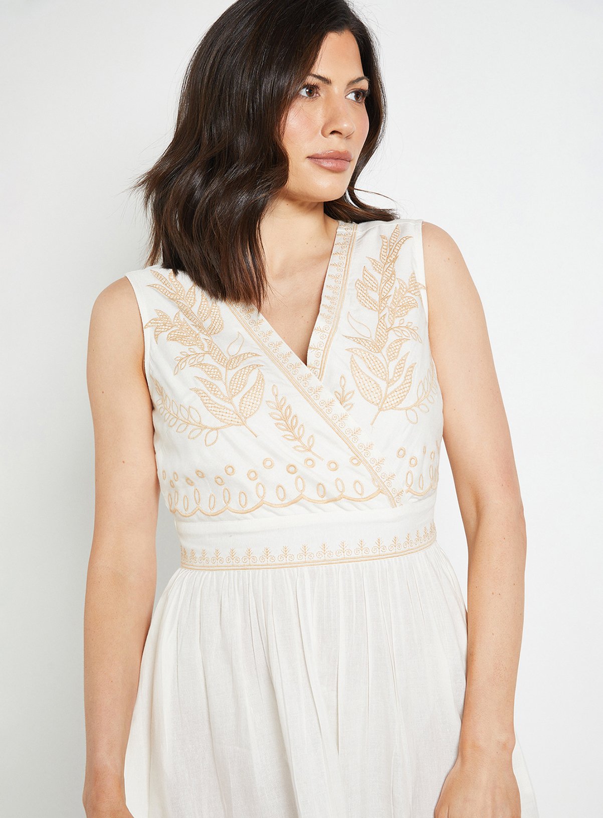 WALLIS Linen Mix Embroidered Midi Dress 22 - Image 2 thumbnail