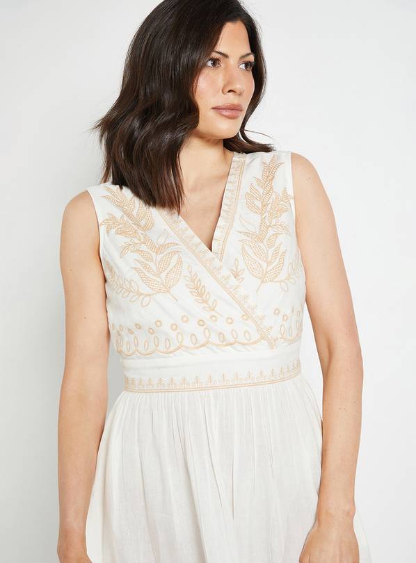 Buy WALLIS Linen Mix Embroidered Button Midi Dress 12 | Midi | Tu