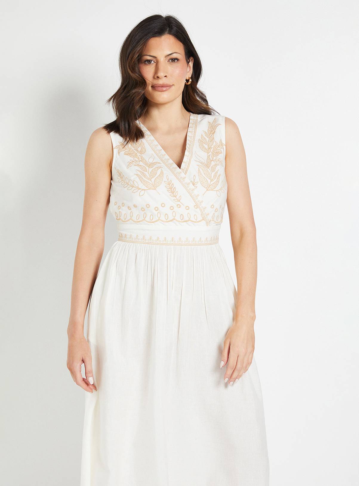 WALLIS Linen Mix Embroidered Midi Dress 22 - Image 4