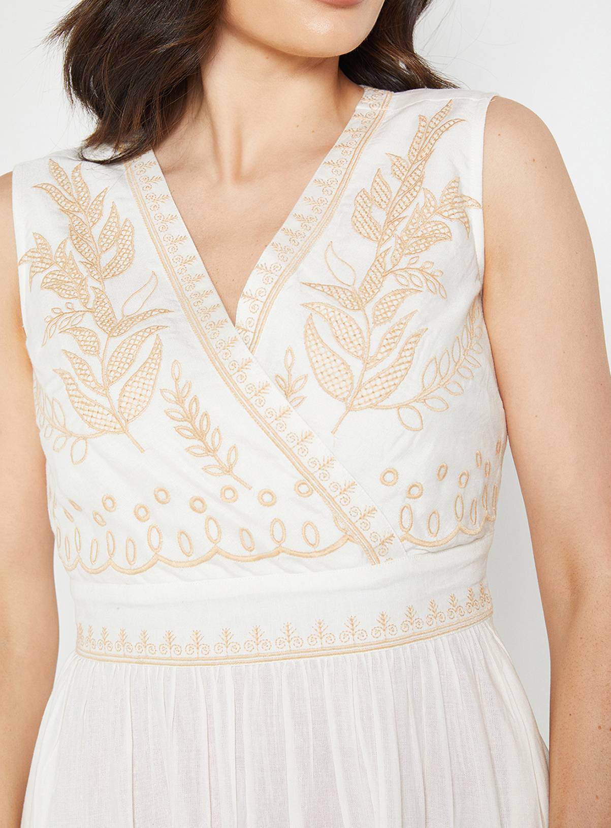 WALLIS Linen Mix Embroidered Midi Dress 22 - Image 5