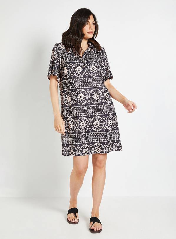 WALLIS Printed Roll Sleeve Shift Dress 22