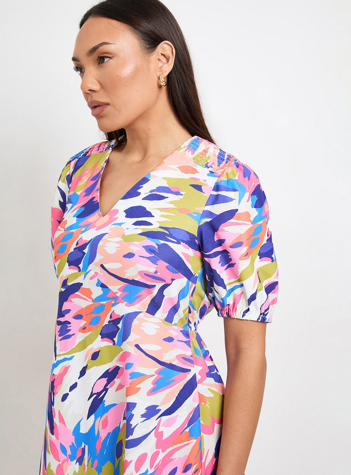 WALLIS Abstract Ruched Midi Dress 14 - Image 4 thumbnail