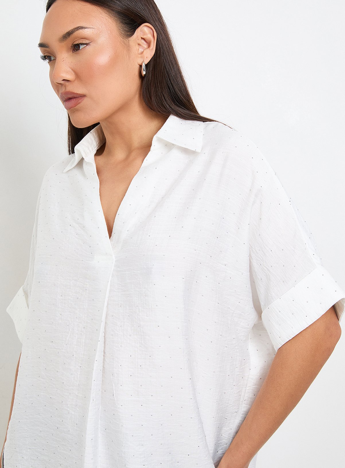 feuille フォイユ　半袖Tシャツ tops_6 白 36 Buy WALLIS Hotfix Short Sleeve Overhead Shirt Ivory 8 | Shirts | Tu