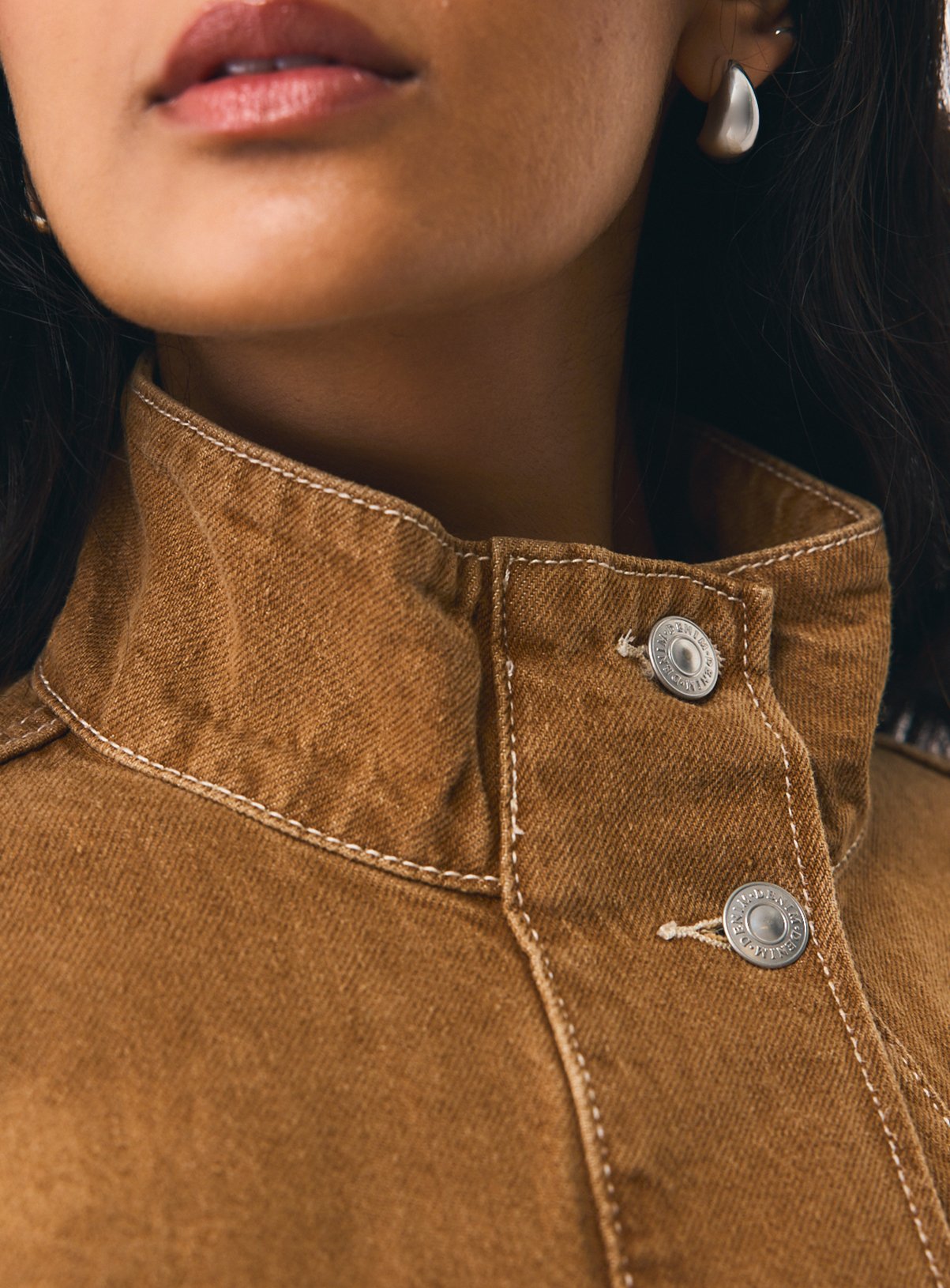 Tan Denim Funnel Co-ord Trucker Jacket 14 - Image 4 thumbnail