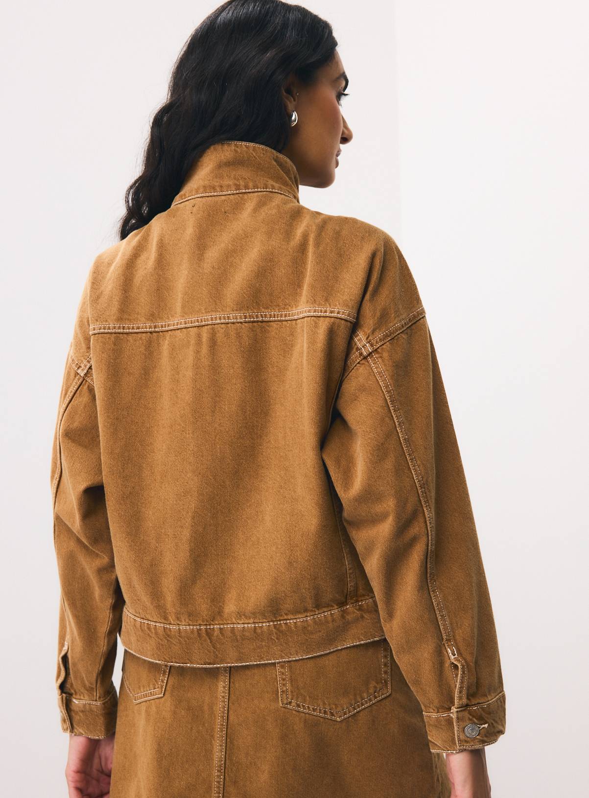 Tan Denim Funnel Co-ord Trucker Jacket 14 - Image 5
