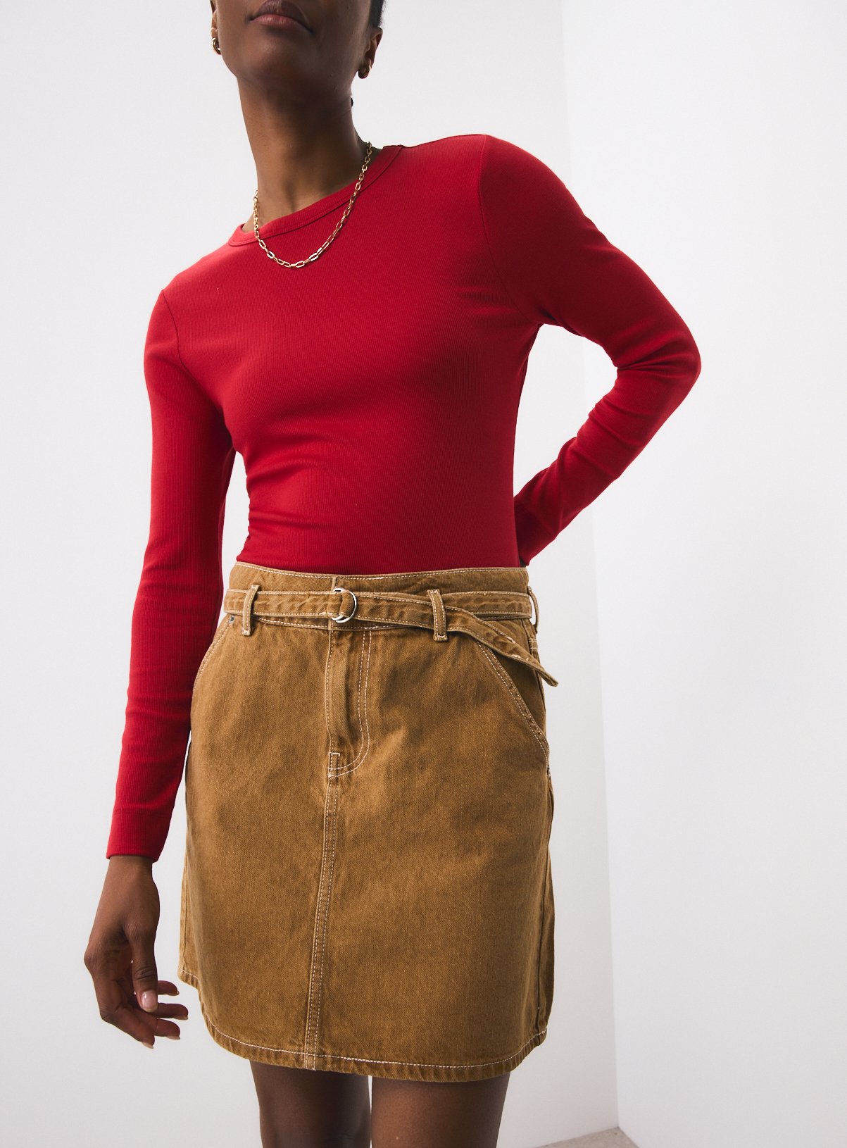 Tan Denim Co-ord Mini Skirt 22 - Image 2 thumbnail