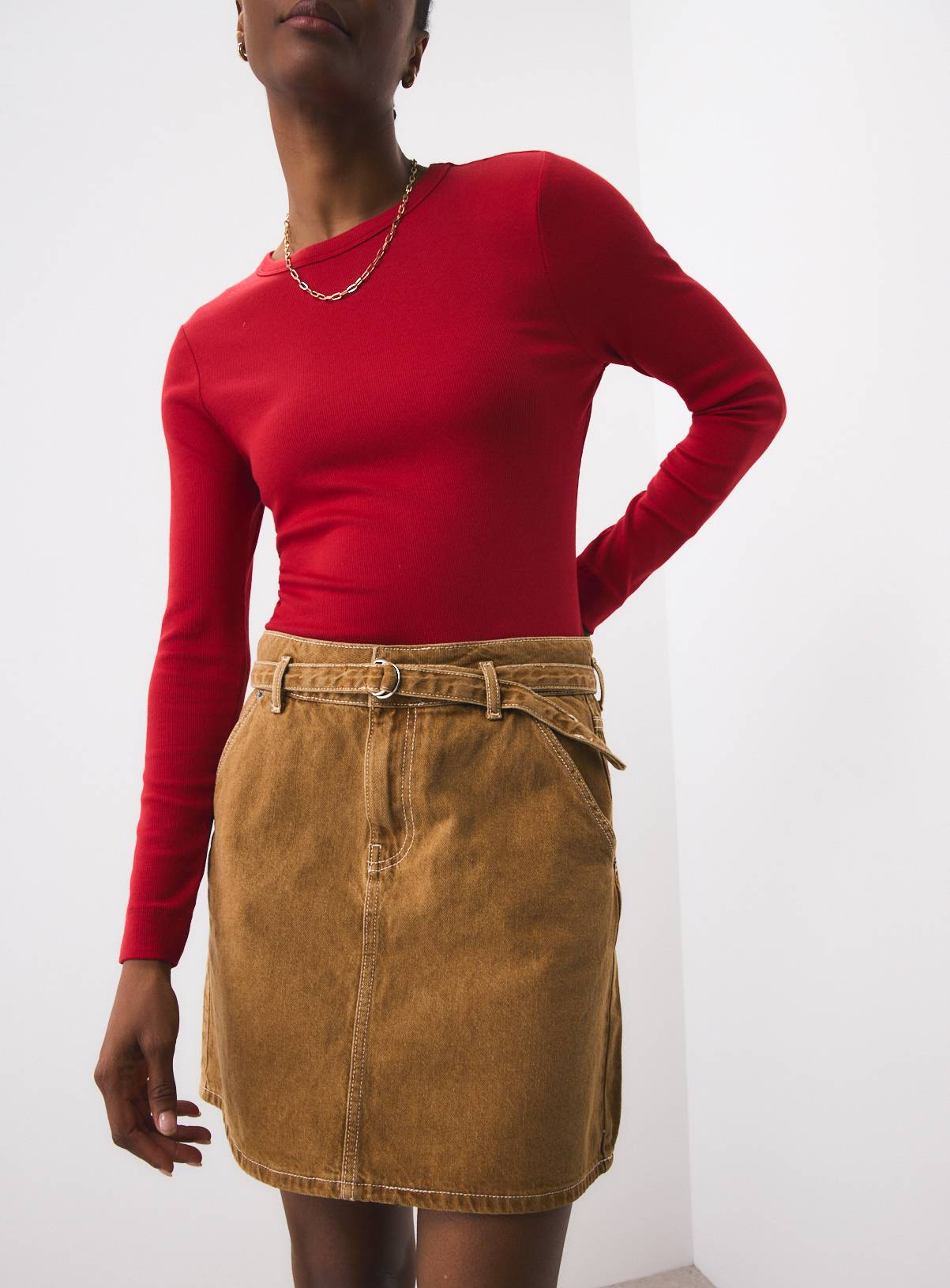 Tan Denim Co-ord Mini Skirt 22 - Image 2
