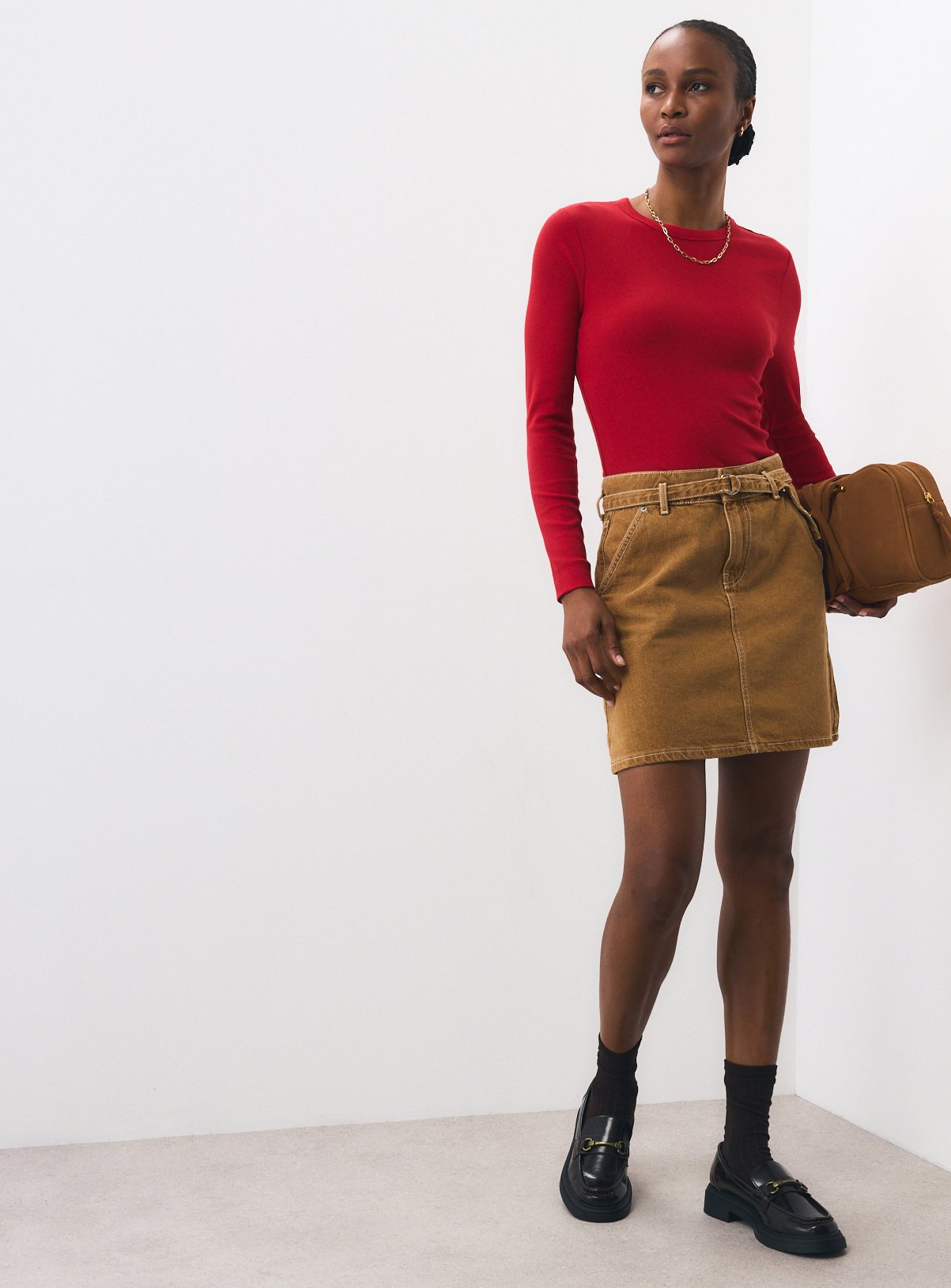 Tan Denim Co-ord Mini Skirt 22 - Image 3 thumbnail