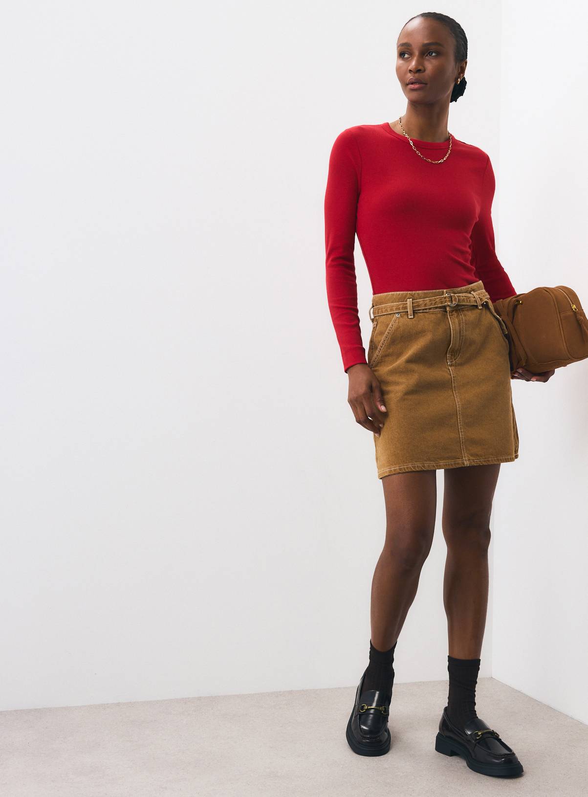 Tan Denim Co-ord Mini Skirt 22 - Image 3