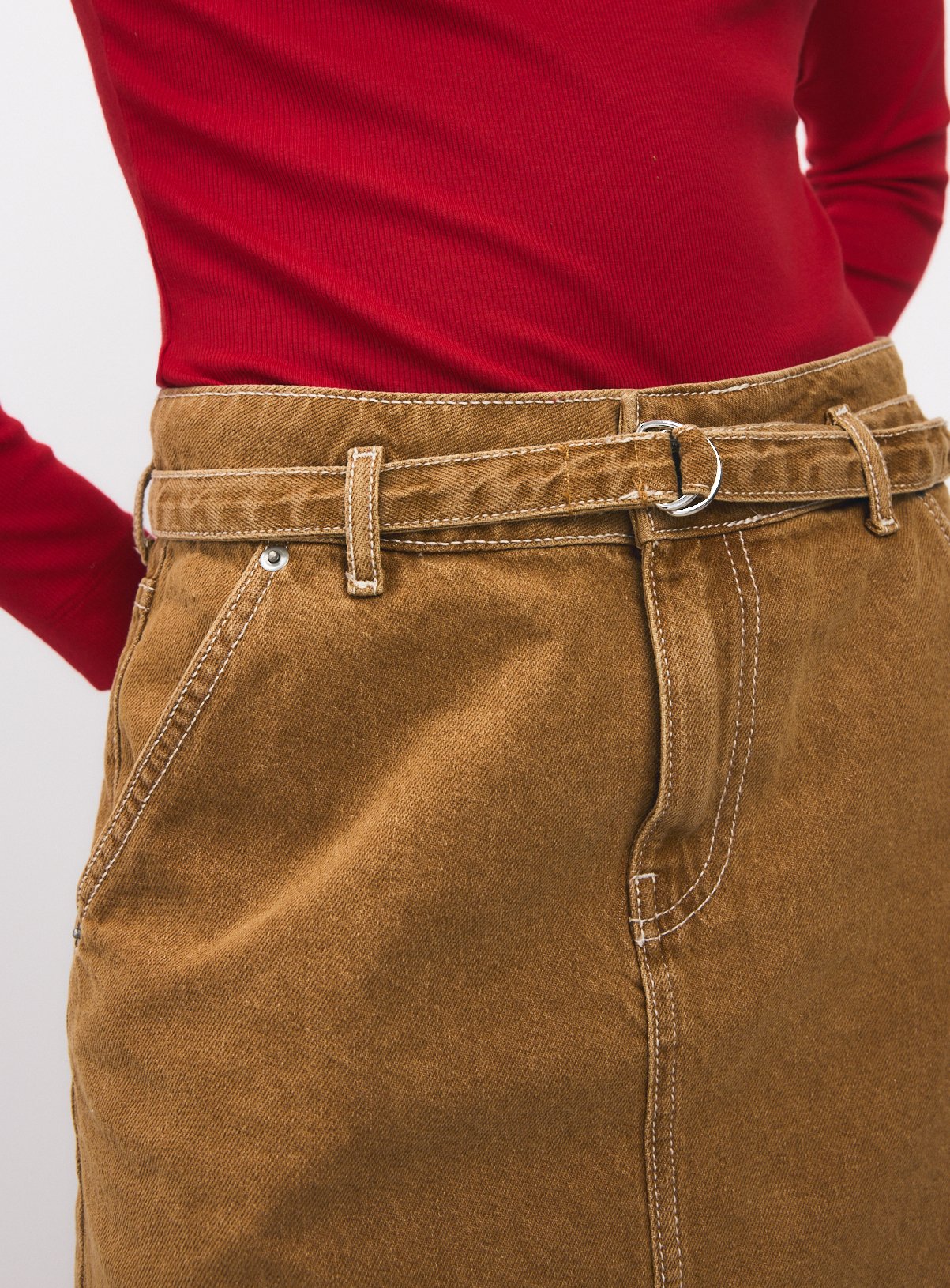 Tan Denim Co-ord Mini Skirt 22 - Image 4 thumbnail