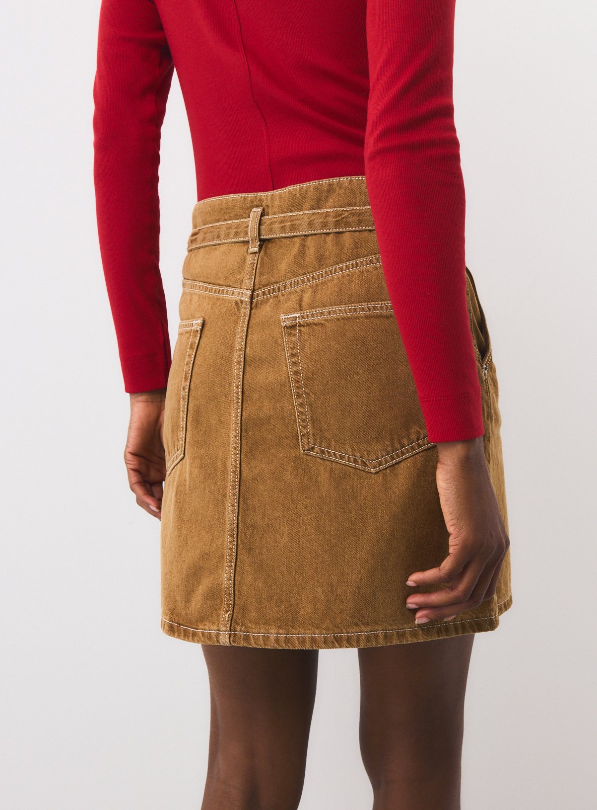 Tan Denim Co-ord Mini Skirt 22 - Image 5 thumbnail