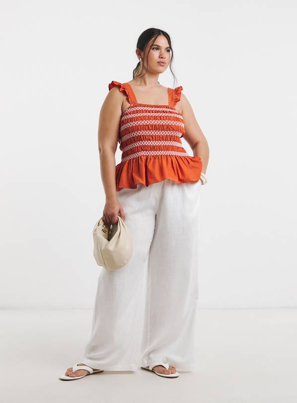 SIMPLY BE White Tie Waist Linen Wide Leg Trouser 14