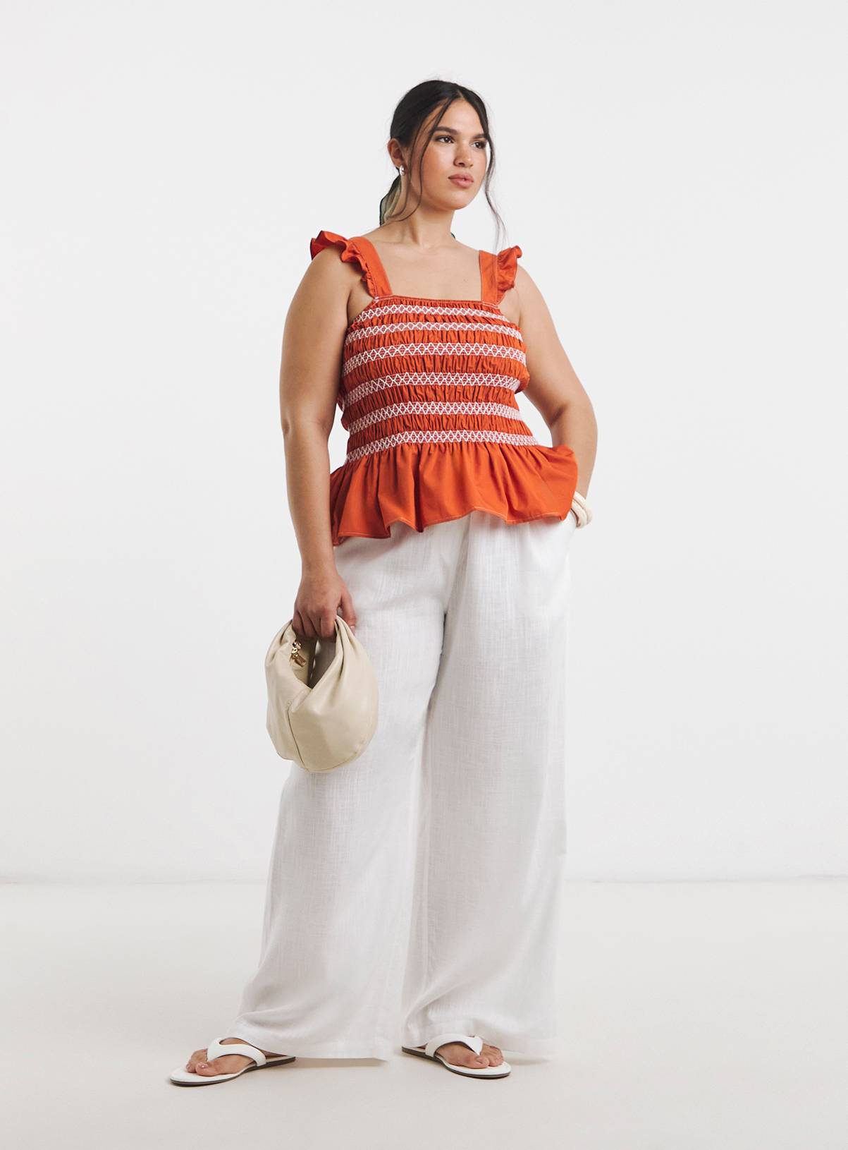 SIMPLY BE White Tie Waist Linen Wide Leg Trouser 22 - Image 1
