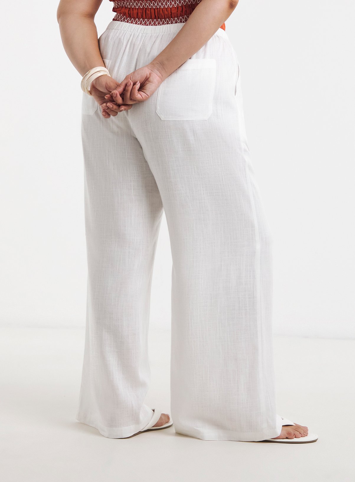 SIMPLY BE White Tie Waist Linen Wide Leg Trouser 22 - Image 2 thumbnail