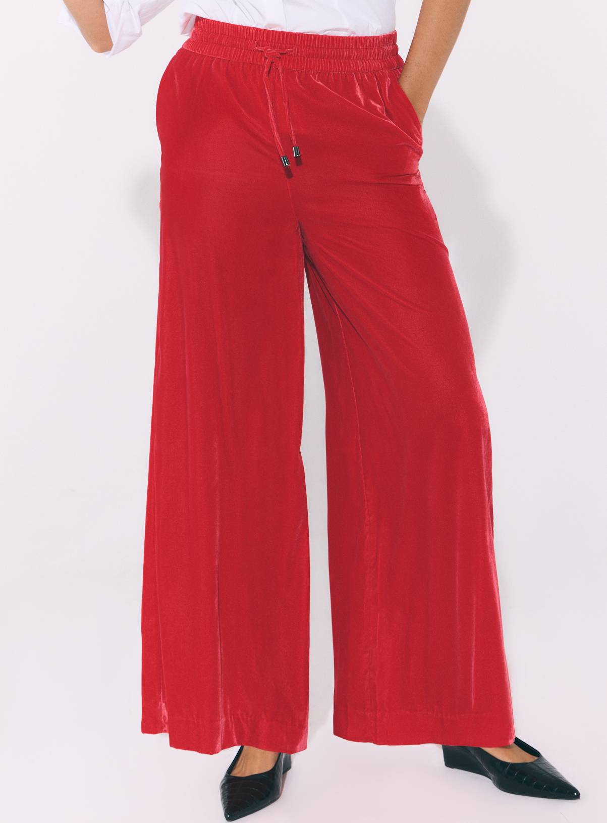 Red Velvet Wide Leg Pull-On Trousers 18 - Image 1