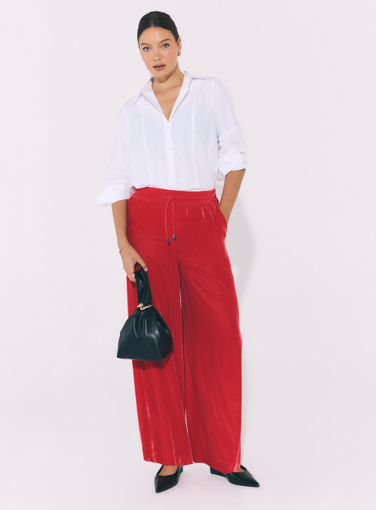 Red Velvet Wide Leg Pull-On Trousers 18 - Image 2 thumbnail