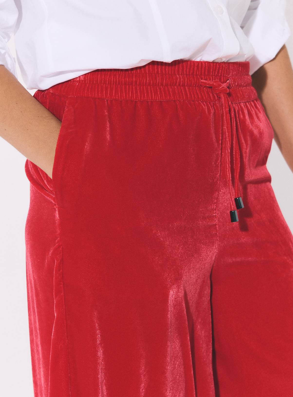 Red Velvet Wide Leg Pull-On Trousers 18 - Image 3