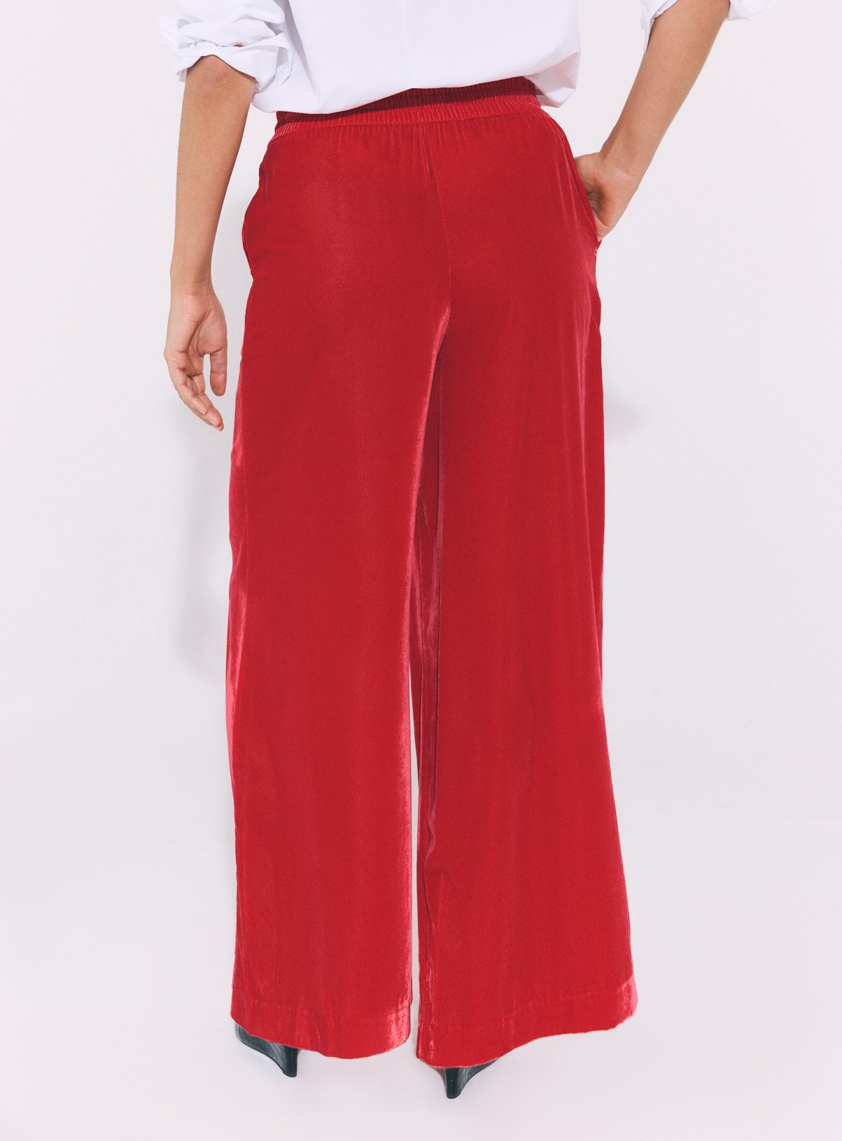 Red Velvet Wide Leg Pull-On Trousers 18 - Image 4 thumbnail