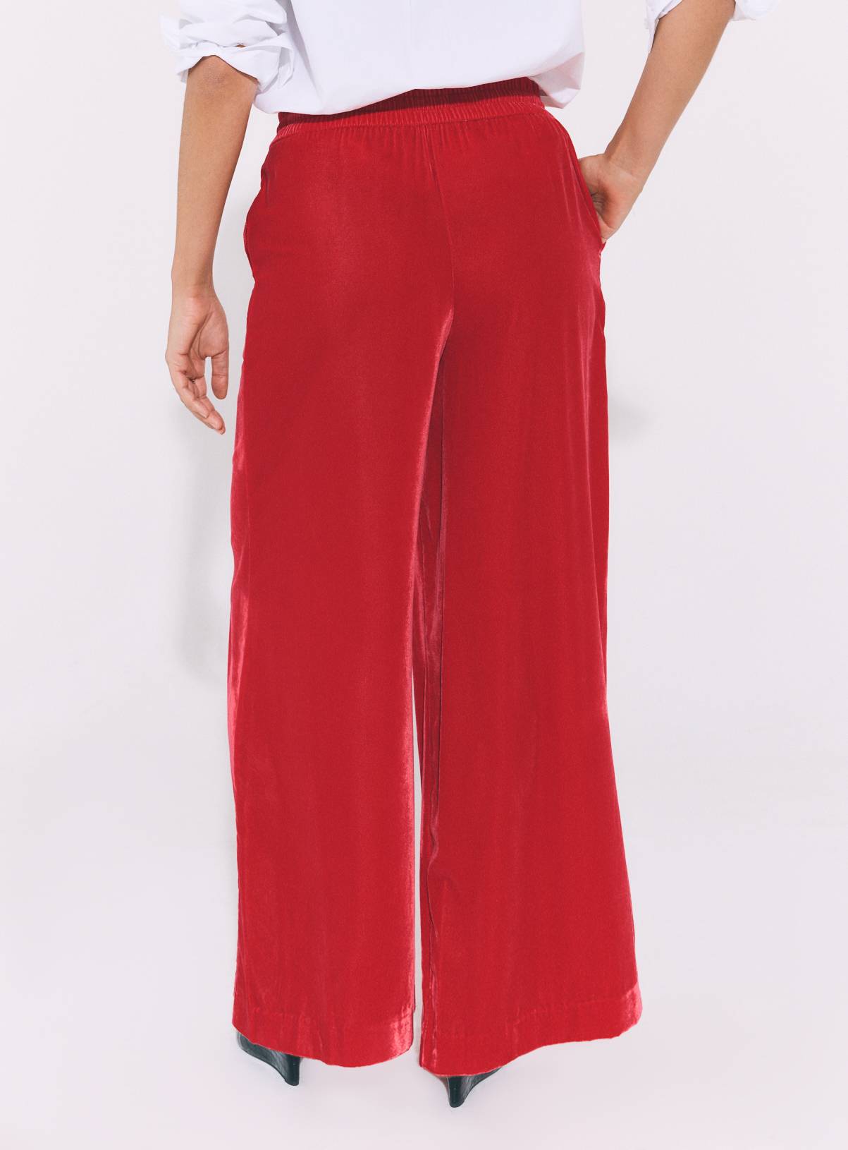 Red Velvet Wide Leg Pull-On Trousers 18 - Image 4