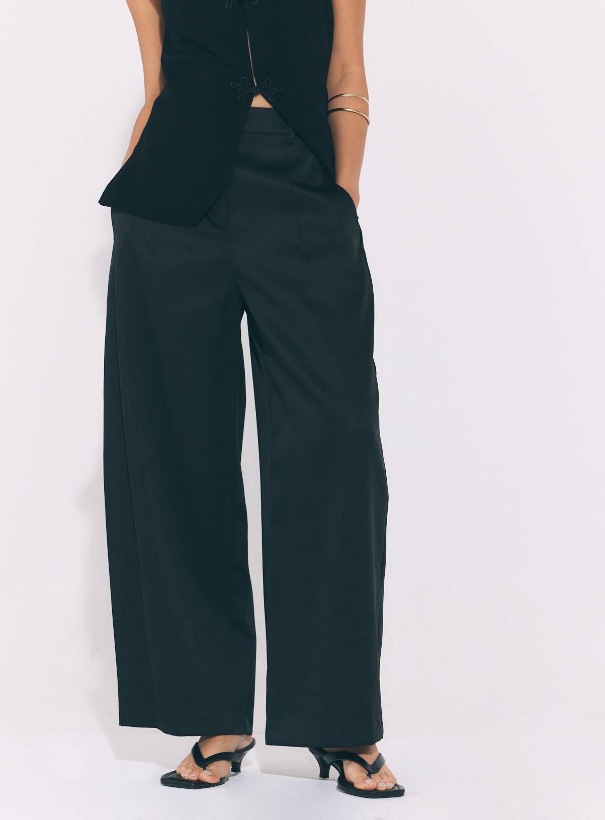Black Heavy Satin Barrel Leg Trousers 22 - Image 1
