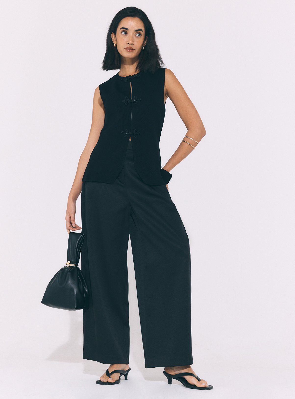 Black Heavy Satin Barrel Leg Trousers 22 - Image 2 thumbnail