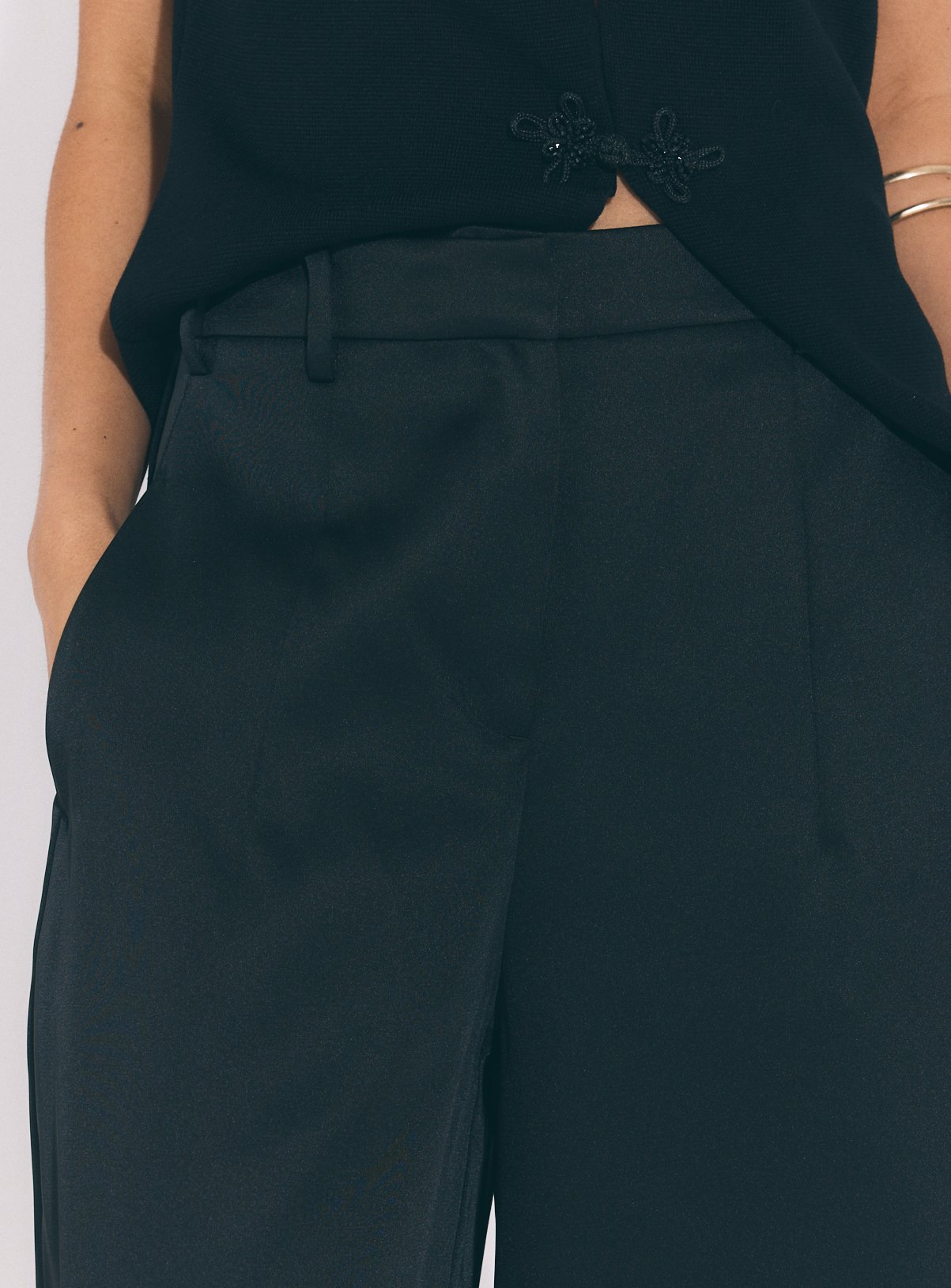 Black Heavy Satin Barrel Leg Trousers 22 - Image 3 thumbnail