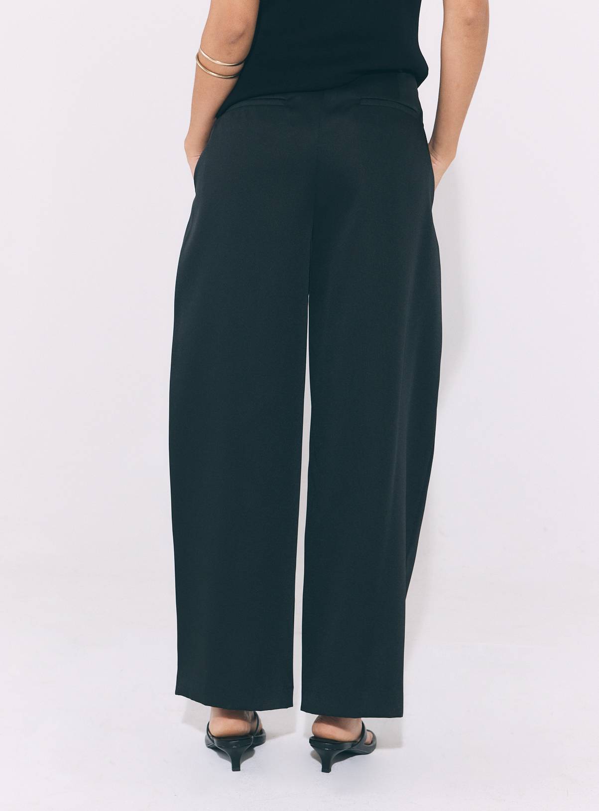 Black Heavy Satin Barrel Leg Trousers 22 - Image 4