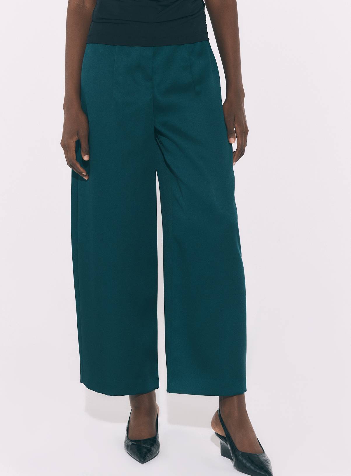 Teal Heavy Satin Barrel Leg Trousers 18 - Image 1