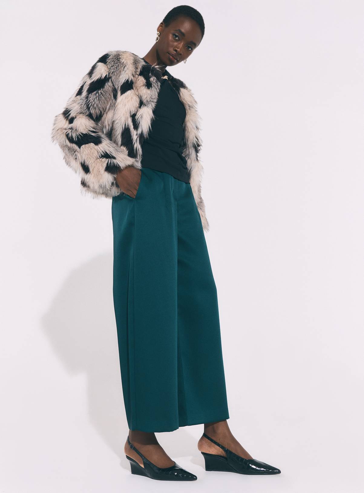 Teal Heavy Satin Barrel Leg Trousers 18 - Image 2